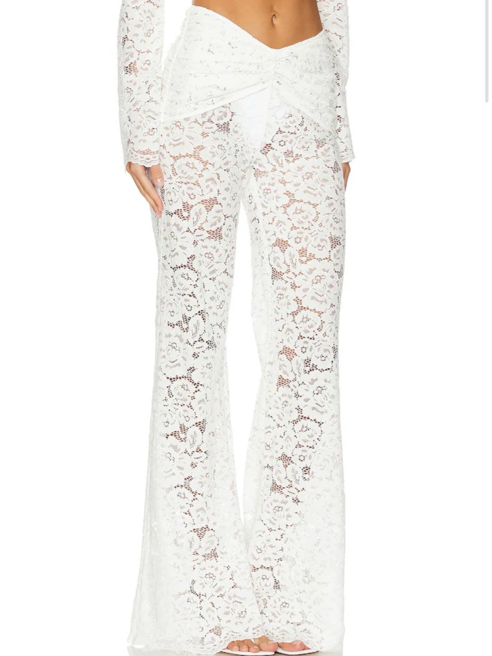 Shani Shemer Women's White Lace Straight Leg Madison Pants - Picture 2 of 7
